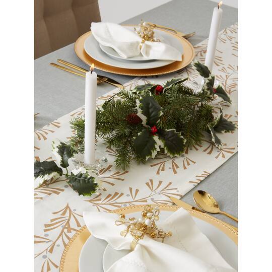 DII® 108" Metallic Holly Leaves Table Runner